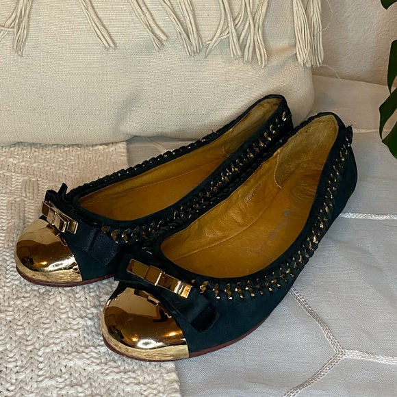 Jeffrey Campbell Black Leather Gold Toe Ballet Flats Size 9 - Picture 3 of 10